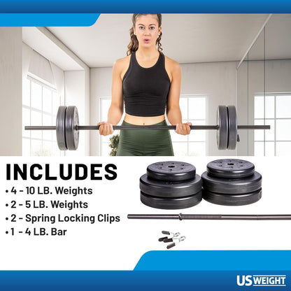 Barbell Set for Home Gym Workout - Made in USA, Essential Home Gym Equipment for Strength Training