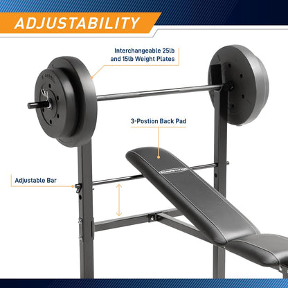 Standard Bench with 80Lbs to 100 Lbs Vinyl-Coated Weight Set for Strength Training Lifting for Home Gym
