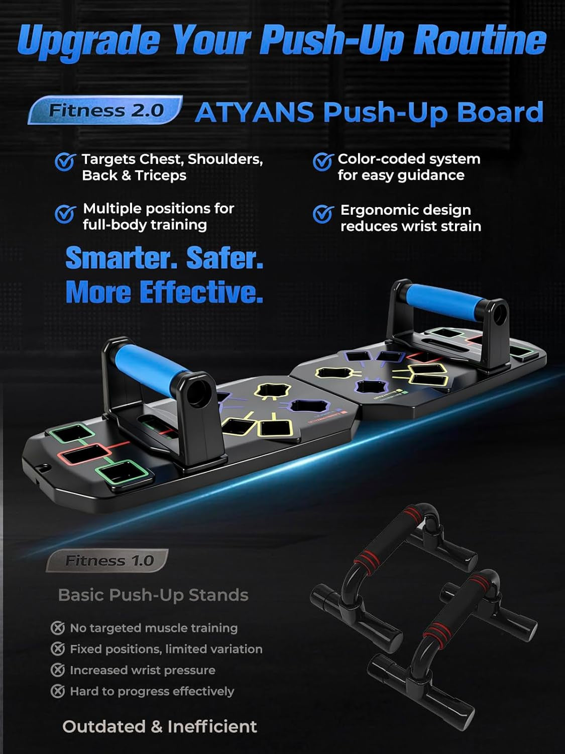 Push up Board 20-In-1 Workout Equipment, Pushup Board with Handles, Puzzle-Style Snap Design with Square Slots, Home Gym Fitness Equipment for Chest, Shoulders, Back & Triceps, Men and Women