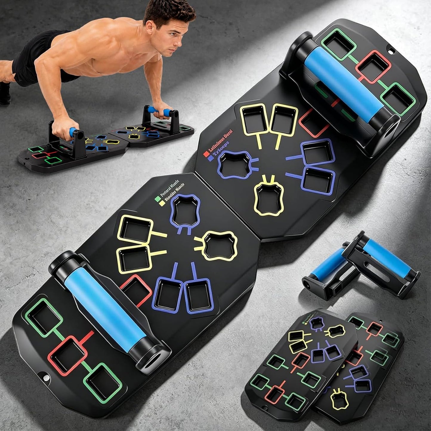 Push up Board 20-In-1 Workout Equipment, Pushup Board with Handles, Puzzle-Style Snap Design with Square Slots, Home Gym Fitness Equipment for Chest, Shoulders, Back & Triceps, Men and Women