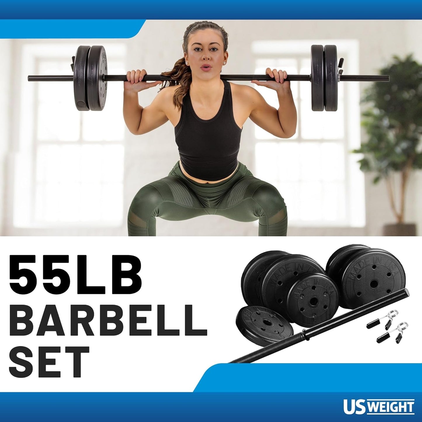 Barbell Set for Home Gym Workout - Made in USA, Essential Home Gym Equipment for Strength Training