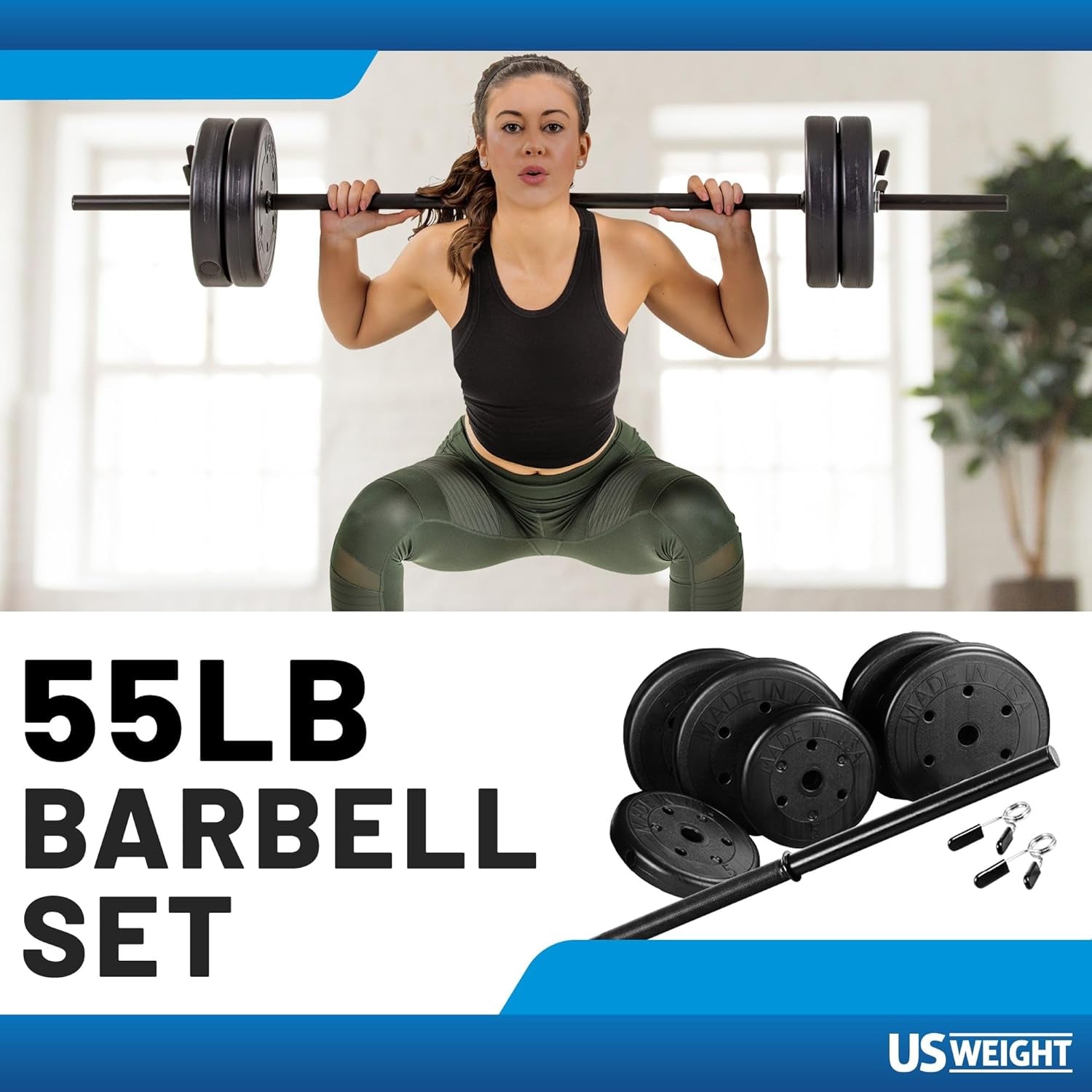 Barbell Set for Home Gym Workout - Made in USA, Essential Home Gym Equipment for Strength Training