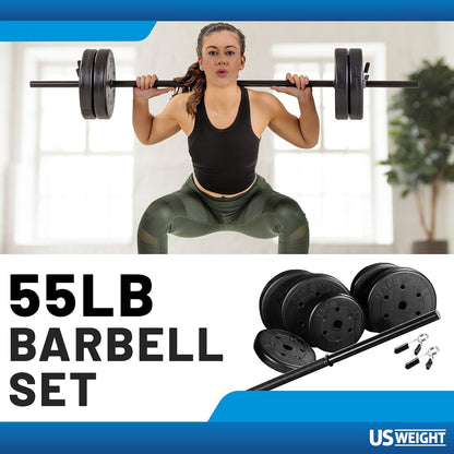 Barbell Set for Home Gym Workout - Made in USA, Essential Home Gym Equipment for Strength Training