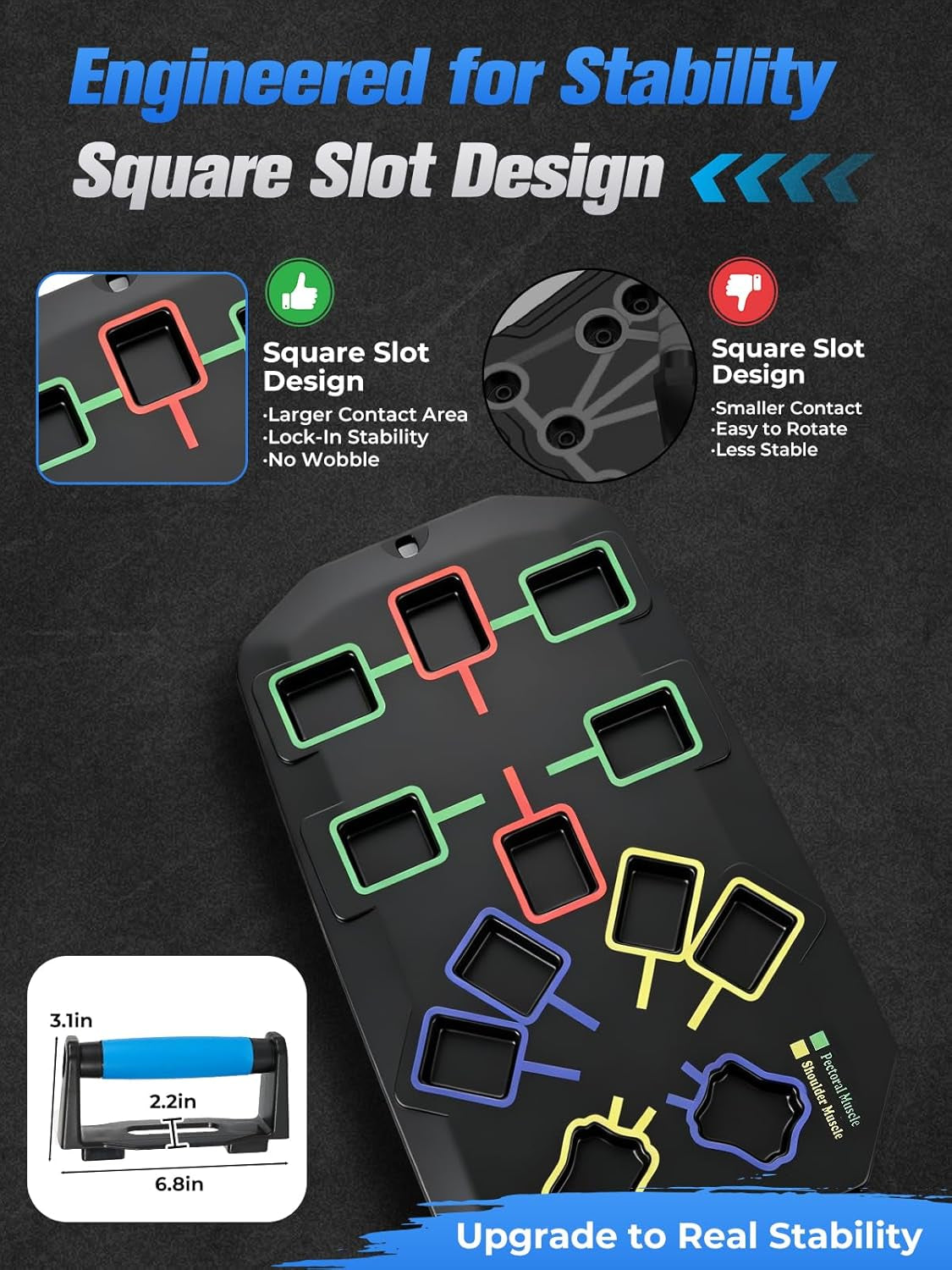 Push up Board 20-In-1 Workout Equipment, Pushup Board with Handles, Puzzle-Style Snap Design with Square Slots, Home Gym Fitness Equipment for Chest, Shoulders, Back & Triceps, Men and Women