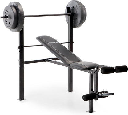 Standard Bench with 80Lbs to 100 Lbs Vinyl-Coated Weight Set for Strength Training Lifting for Home Gym