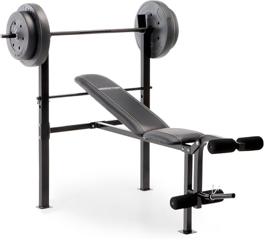 Standard Bench with 80Lbs to 100 Lbs Vinyl-Coated Weight Set for Strength Training Lifting for Home Gym