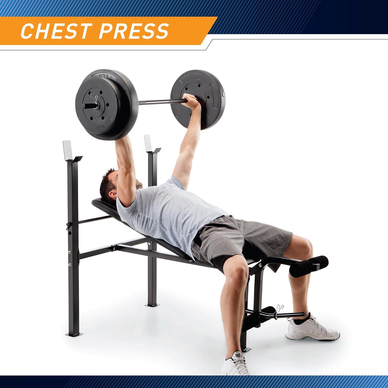 Standard Bench with 80Lbs to 100 Lbs Vinyl-Coated Weight Set for Strength Training Lifting for Home Gym
