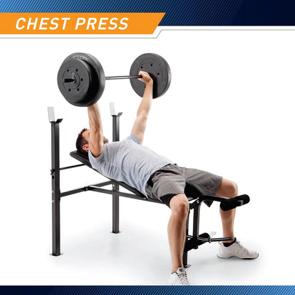 Standard Bench with 80Lbs to 100 Lbs Vinyl-Coated Weight Set for Strength Training Lifting for Home Gym