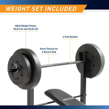 Standard Bench with 80Lbs to 100 Lbs Vinyl-Coated Weight Set for Strength Training Lifting for Home Gym